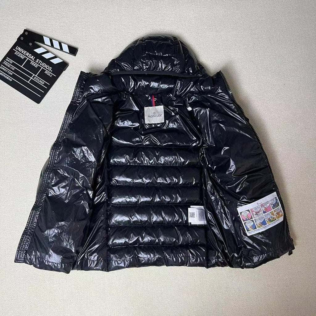 Womem Moncler coat Black Glossy Hooded Puffer Jacket — detail