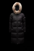 Moncler Hooded Fur-Trim Long Down Coat — front