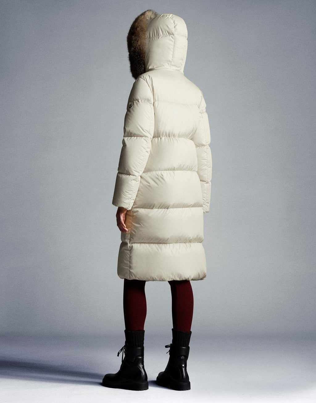 Moncler Hooded Fur-Trim Long Down Coat — back