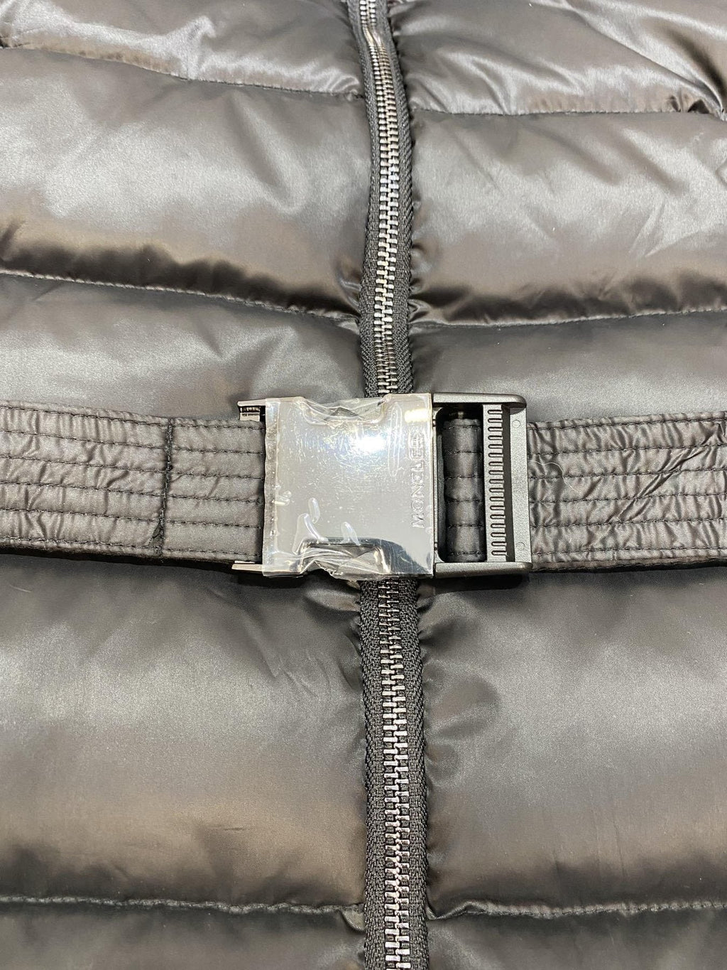 Moncler Fur-Trim Hood Belted Short Down Coat — detail