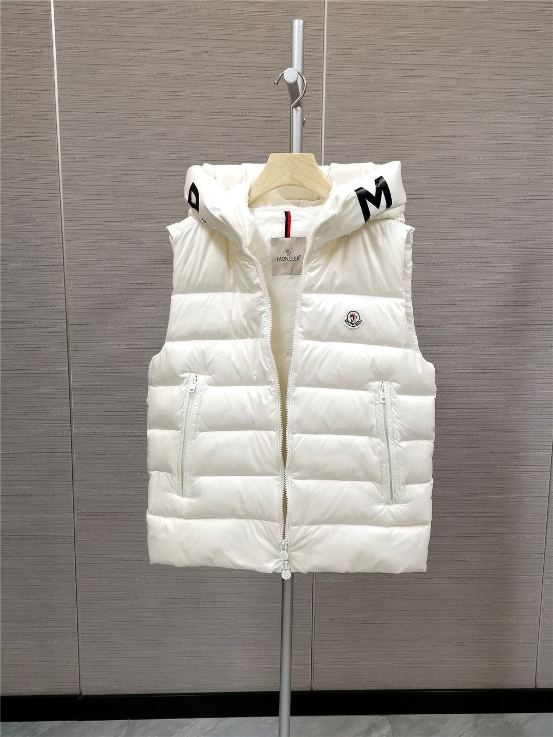 Moncler Lettered Hood Trim Quilted Vest — front