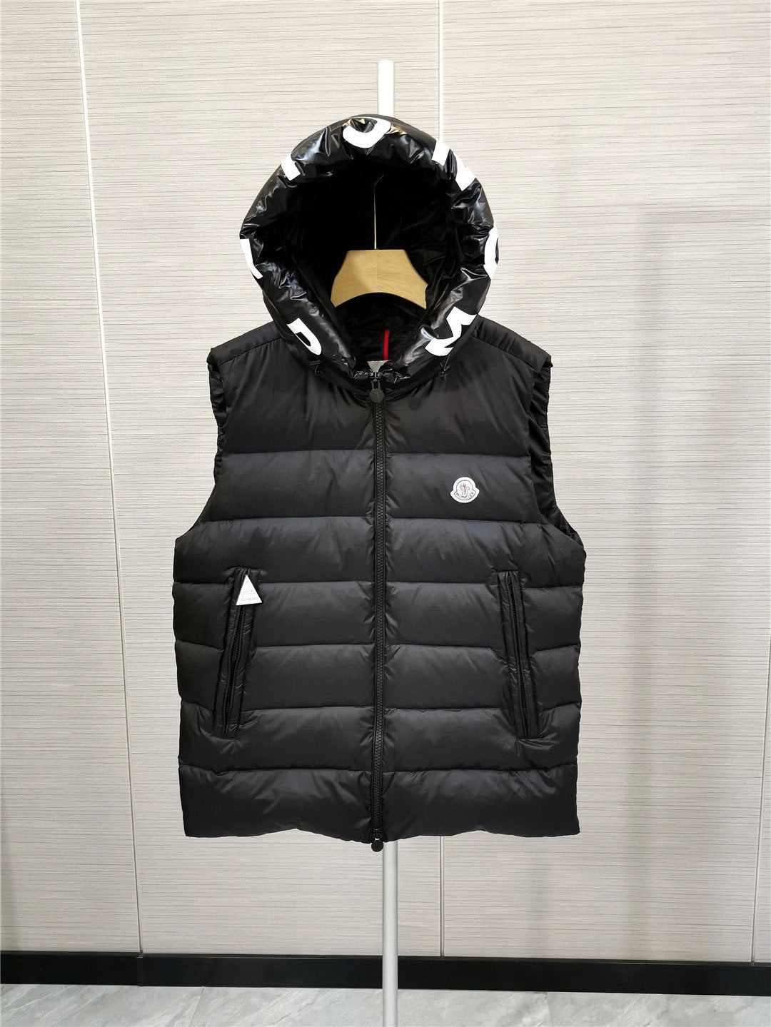Moncler Lettered Hood Trim Quilted Vest — detail