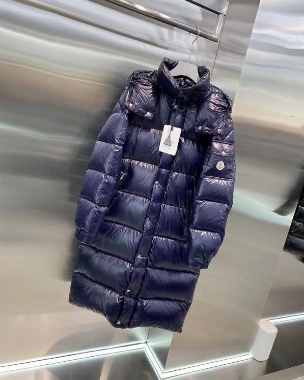 Moncler Glossy Hooded Long Down Coat — front