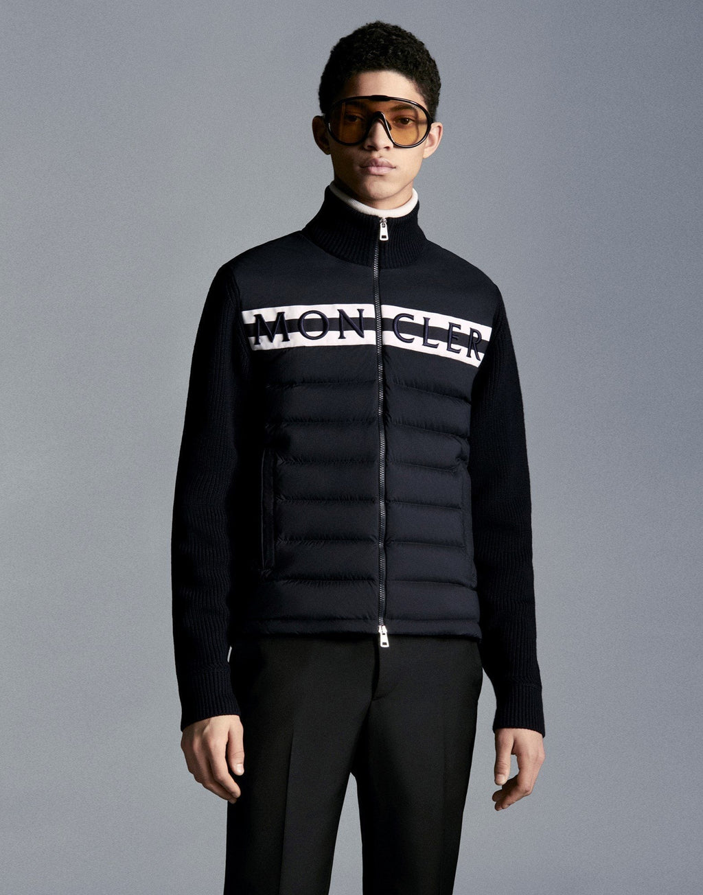 Moncler Men's Black Quilted Knit-Sleeve Down Jacket — hero