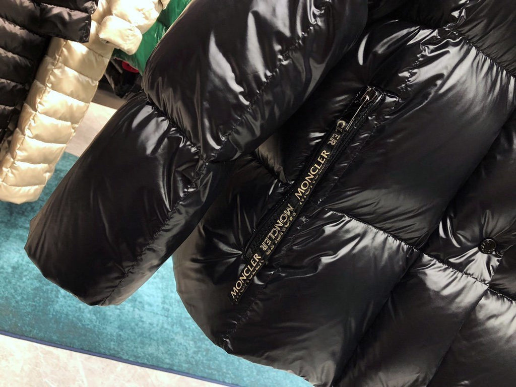Moncler Black Hooded Puffer Coat — detail
