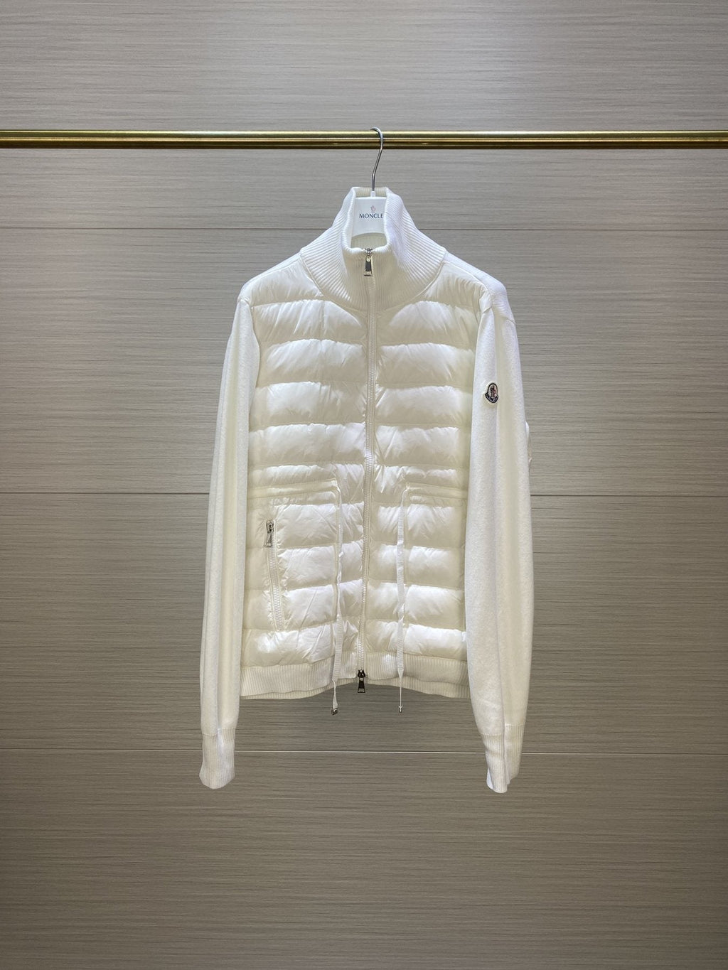 Moncler Quilted Knit-Sleeve Down Jacket — front