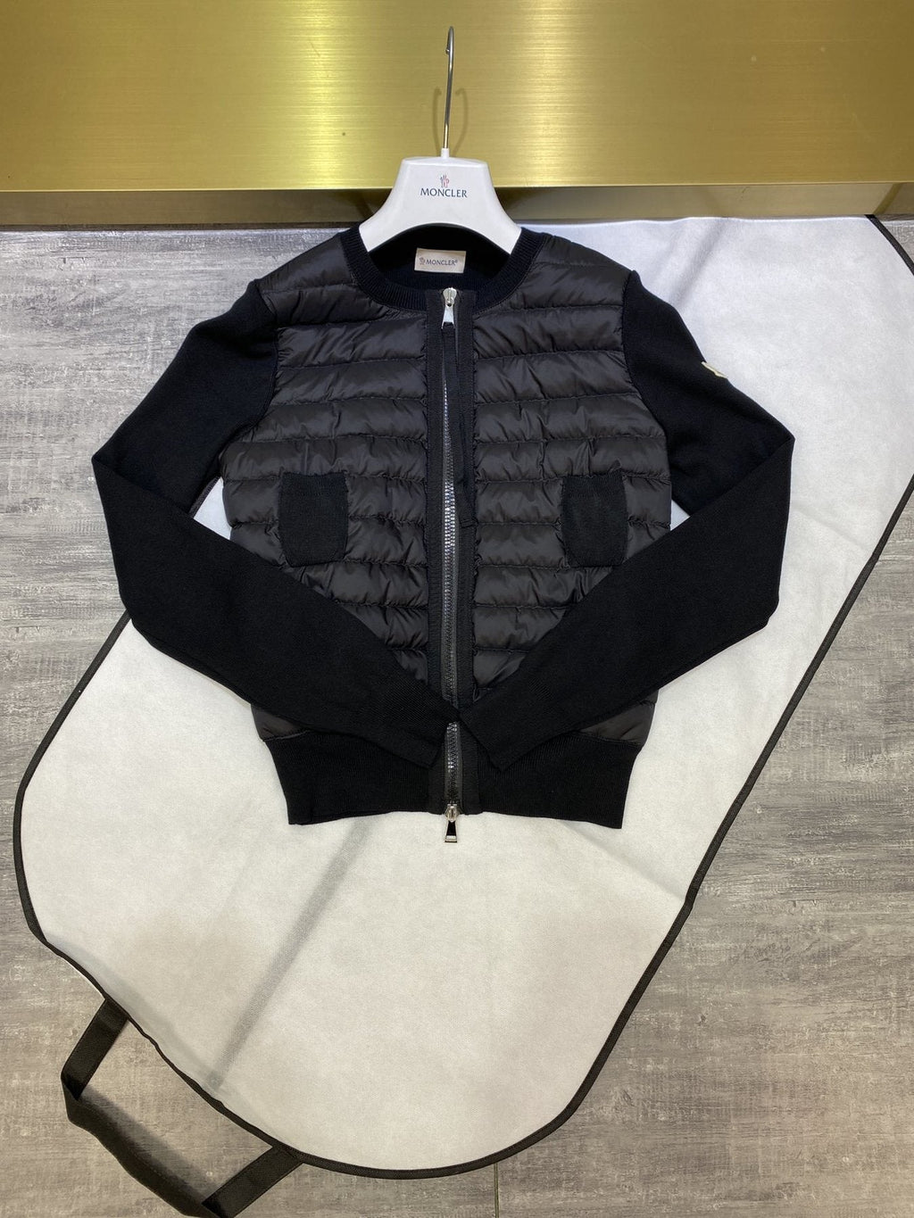 Moncler Women's Knit Sleeve Quilted Zip-Front Jacket — front