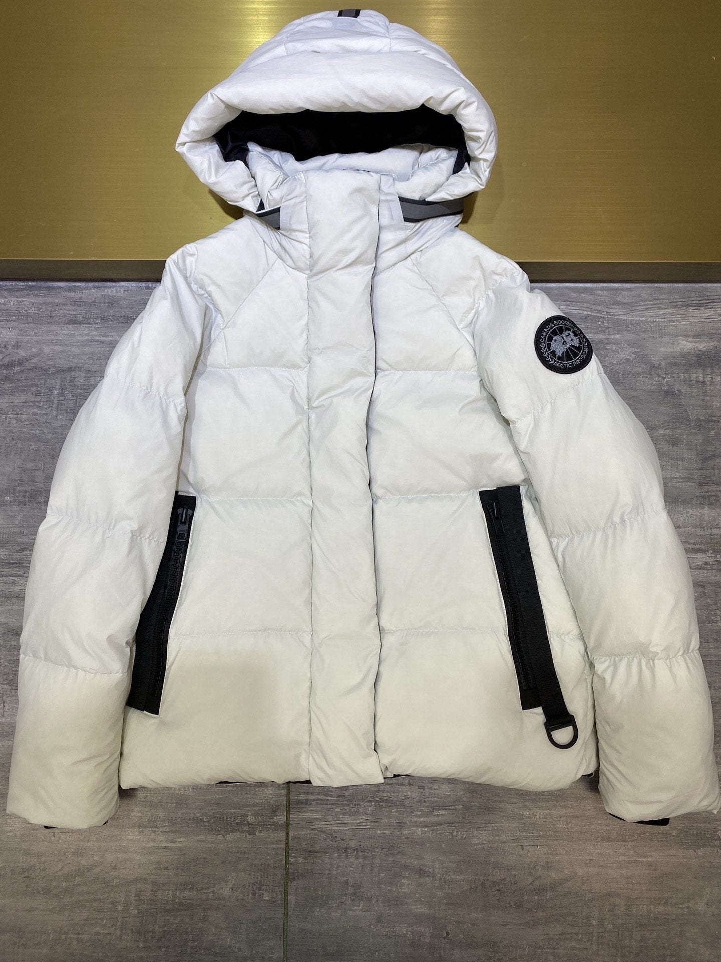 Canada Goose Light Grey Hooded Puffer Jacket — hero