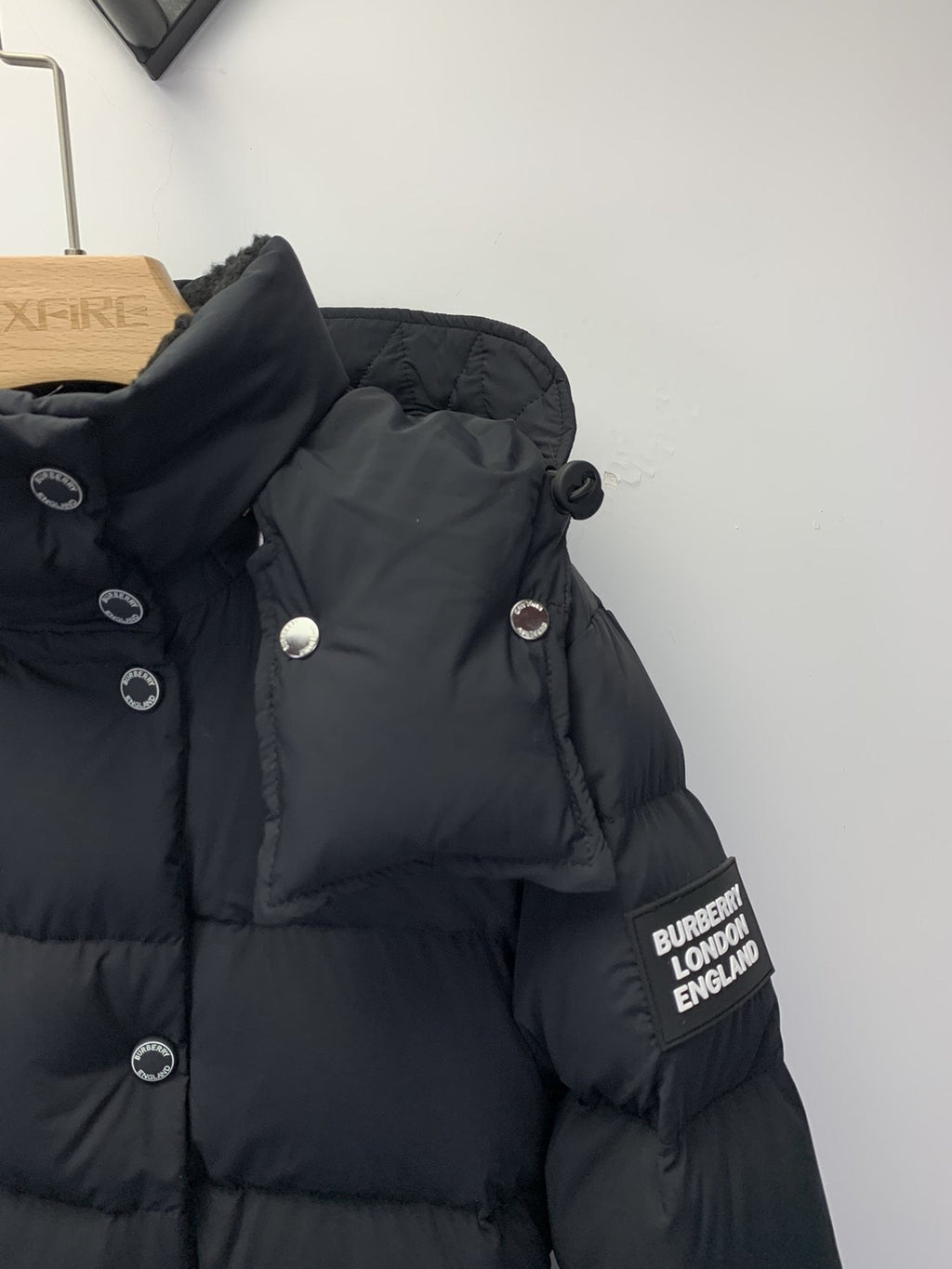 Burberry Women's Black Belted Hooded Long Down Jacket — detail