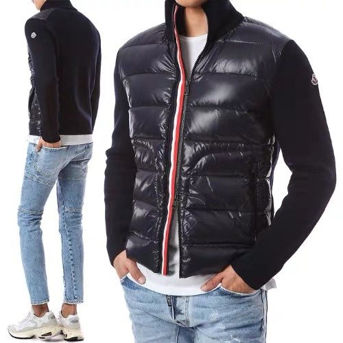 Moncler Quilted Knit-Sleeve Zip Jacket — context
