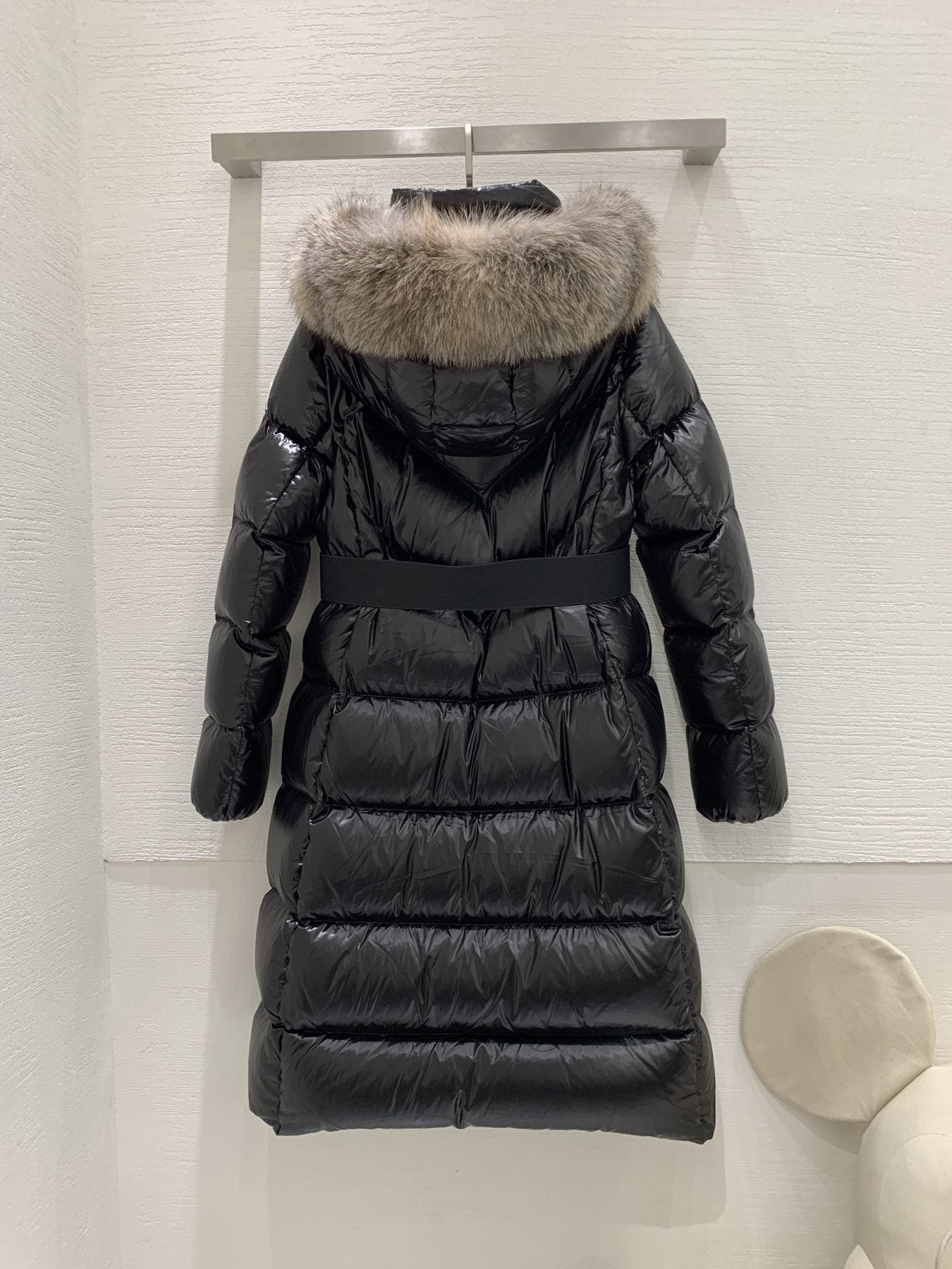 Moncler Women’s Long Down Jacket with Fur-Trim Hood — back