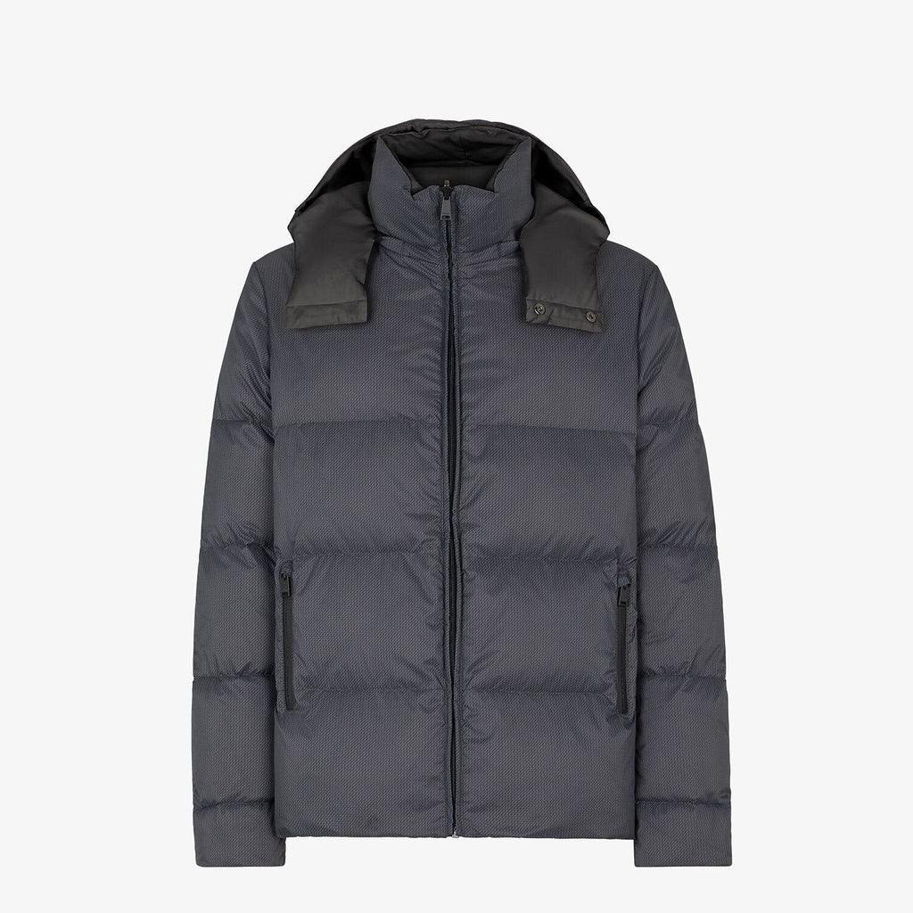 Fendi Grey Hooded Baffled Puffer Jacket — hero
