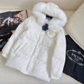 Prada Fur-Trim Hooded Puffer Jacket with Detachable Pouch — hero
