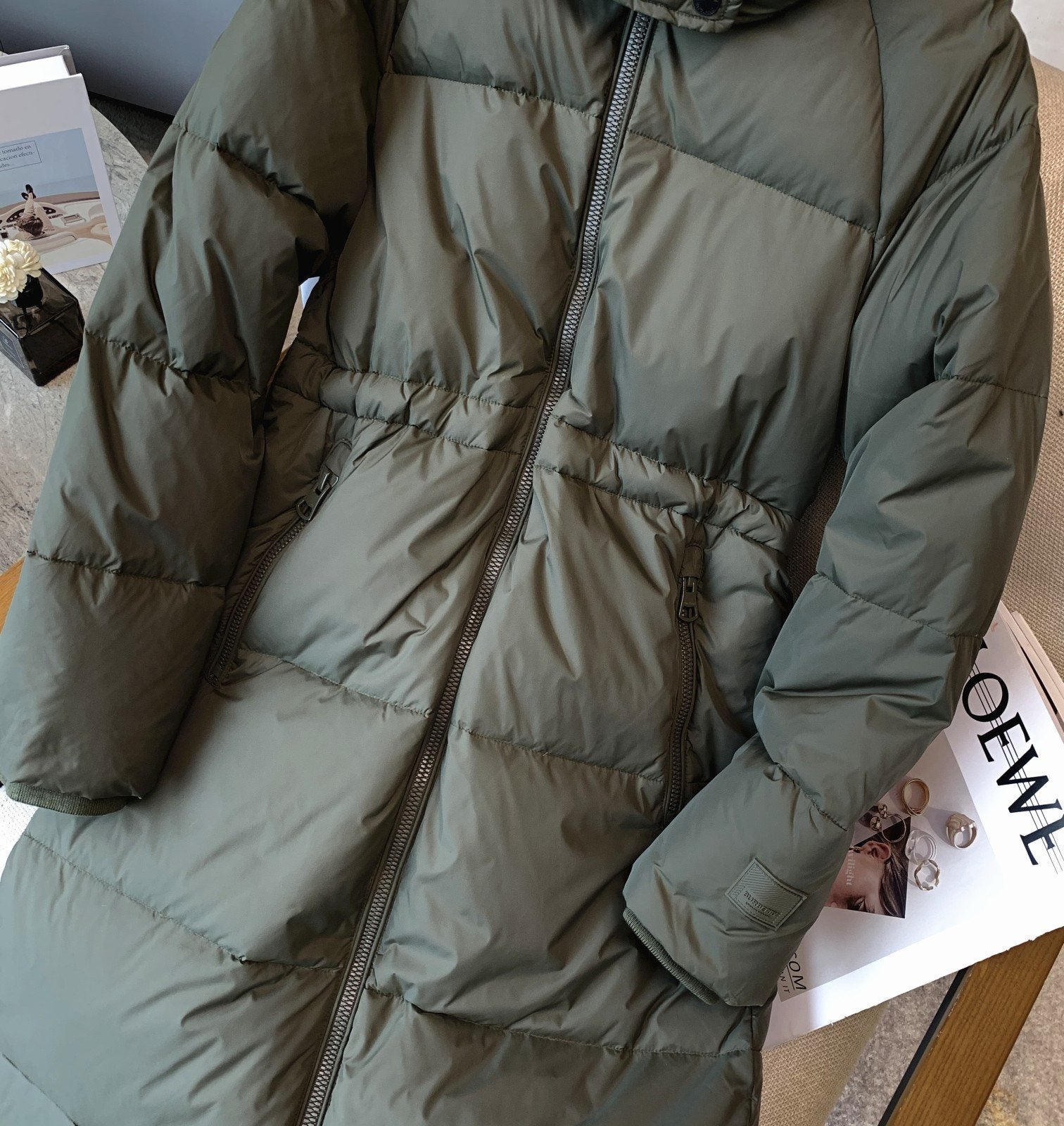 Burberry Women's Hooded Long Down Jacket — detail