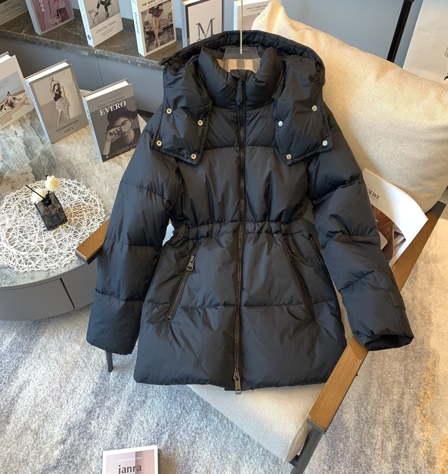 Burberry Hooded Quilted Long Down Jacket — hero