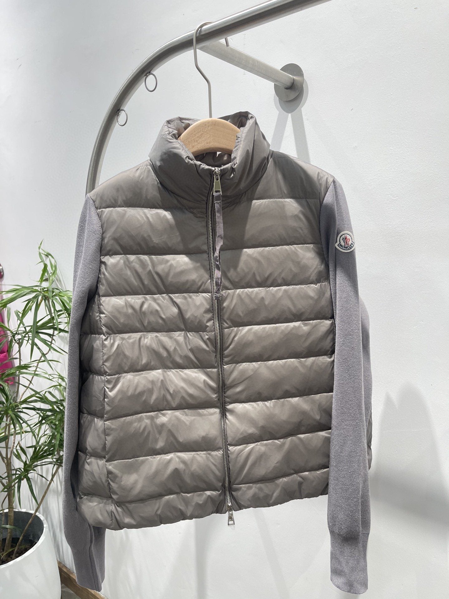Moncler Quilted Knit-Sleeve Down Jacket — hero