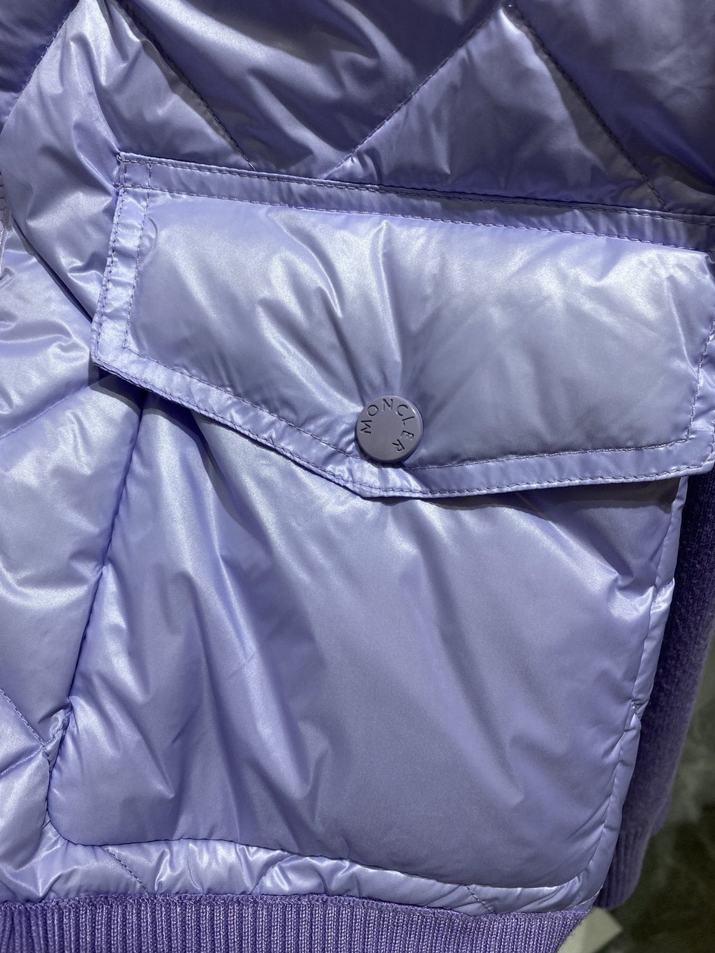 Moncler Diamond-Quilted Knit Sleeve Jacket — detail