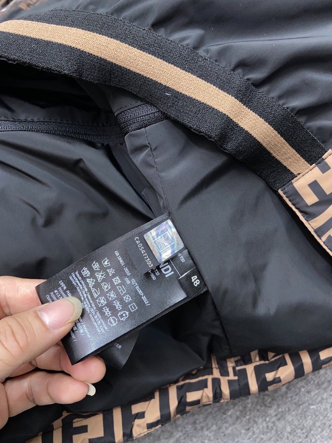Fendi Brown Monogram Hooded Puffer Jacket — neck_label