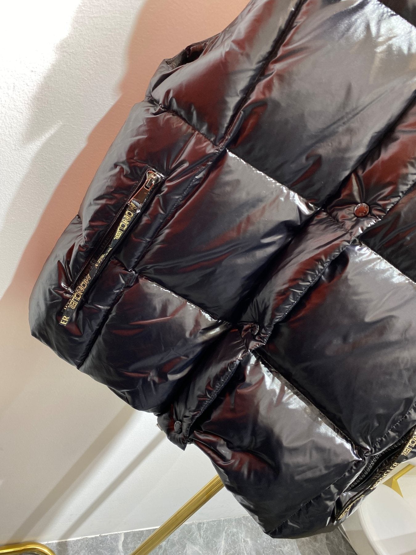 Moncler Women's Hooded Quilted Down Vest — detail
