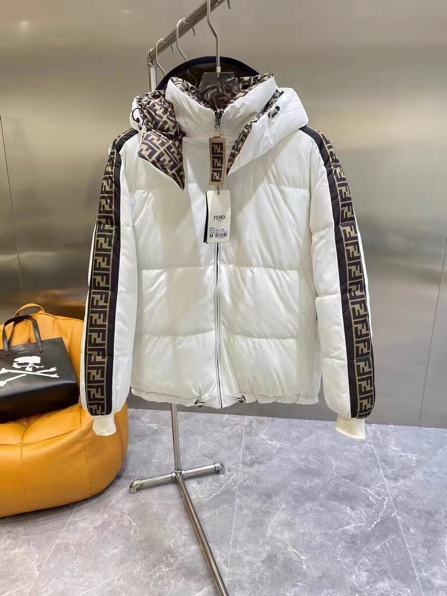 Fendi Reversible Monogram Hooded Puffer Jacket — hang_tag