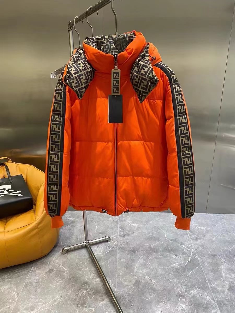 Fendi Reversible Monogram Hooded Puffer Jacket — hang_tag