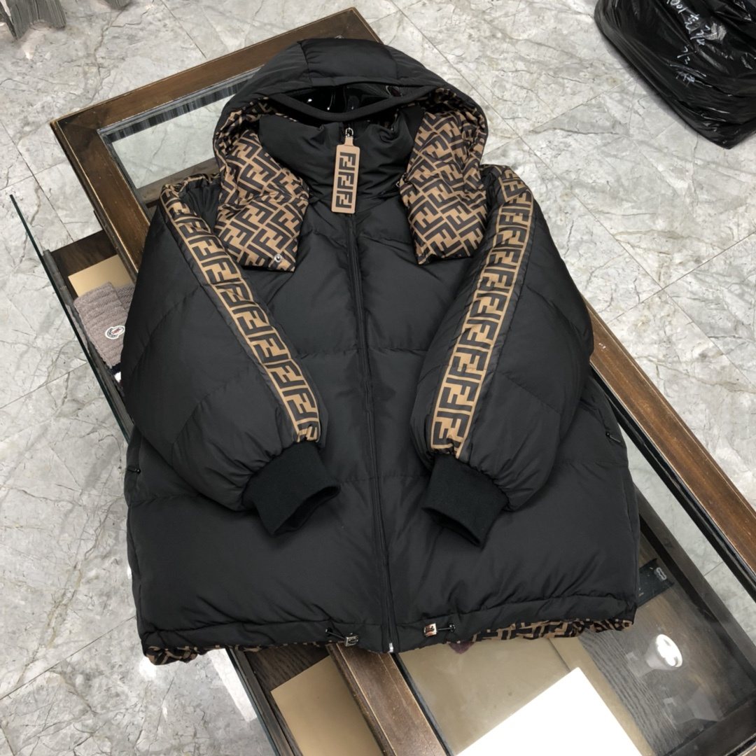Fendi Reversible Monogram Hooded Puffer Jacket — front
