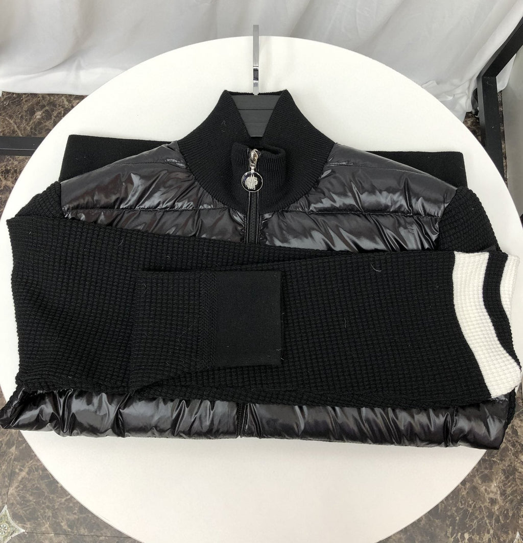 Moncler Knit-Sleeve Quilted Down Jacket — detail