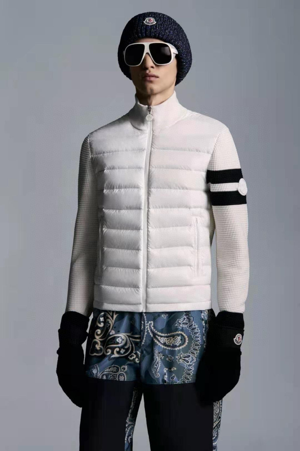 Moncler Knit-Sleeve Quilted Down Jacket — context