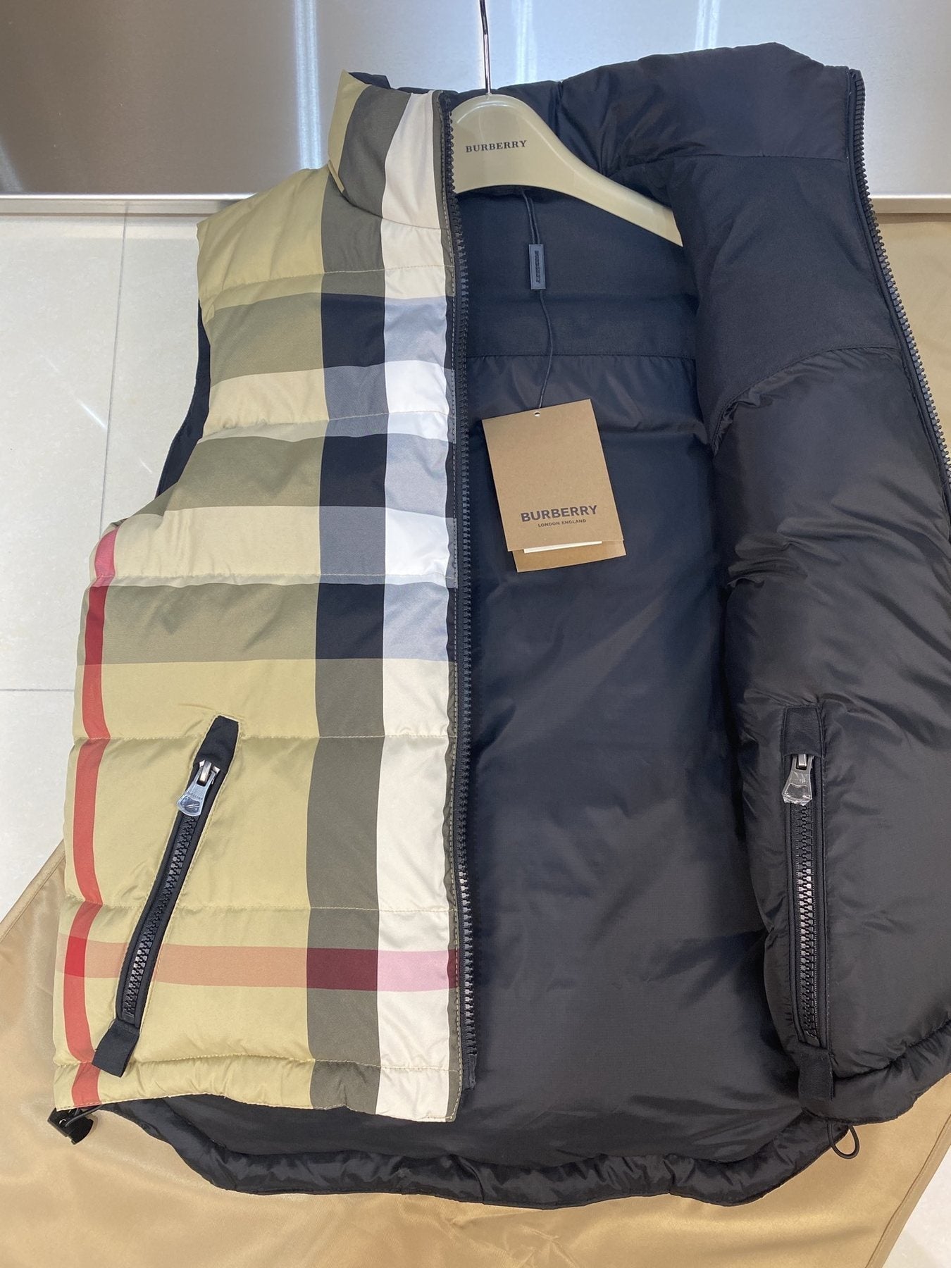 Burberry Reversible Check Down Vest — detail