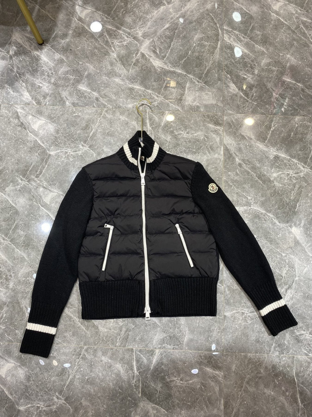 Moncler Women's Knit-Sleeve Puffer Jacket — front