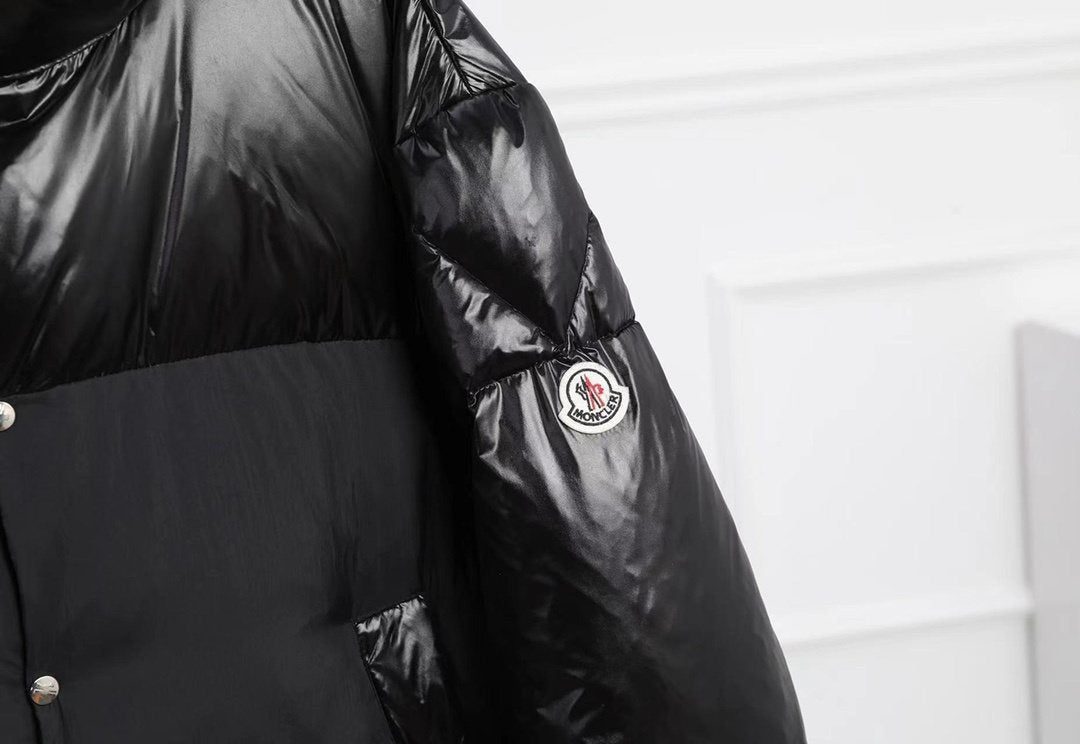 Moncler Black Glossy Quilted Puffer Coat — detail