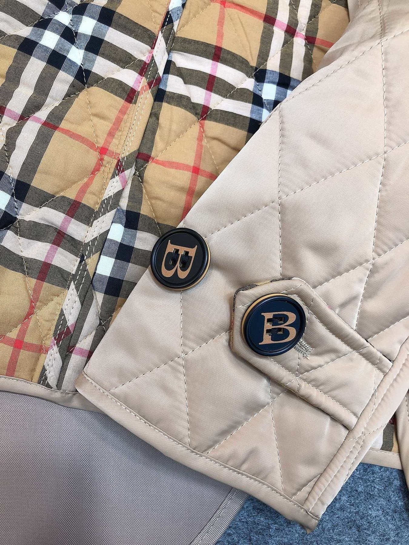 Burberry Diamond-Quilted Button-Front Jacket — detail