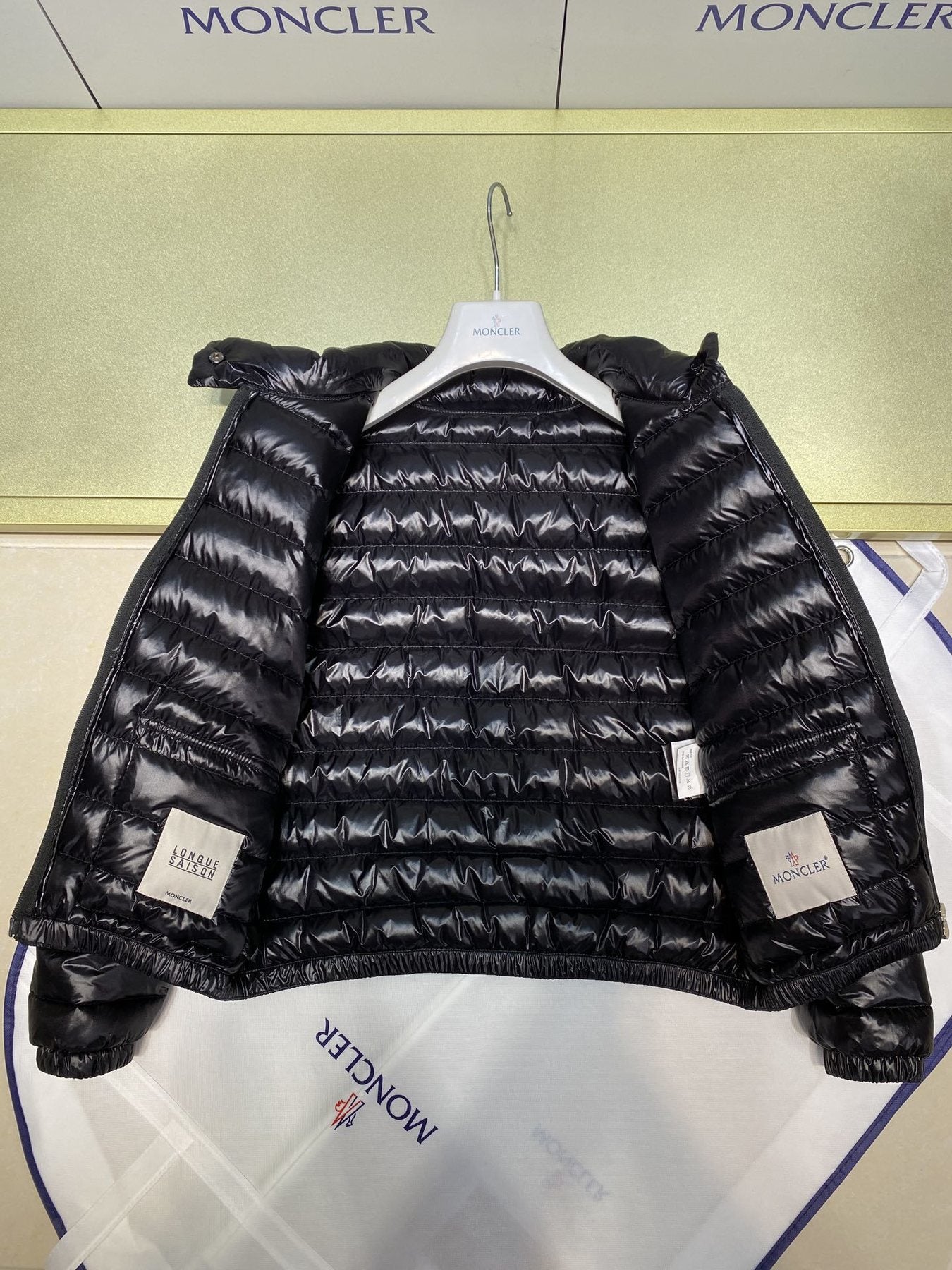 MONCLER Women's Quilted Stand-Collar Short Down Jacket — detail