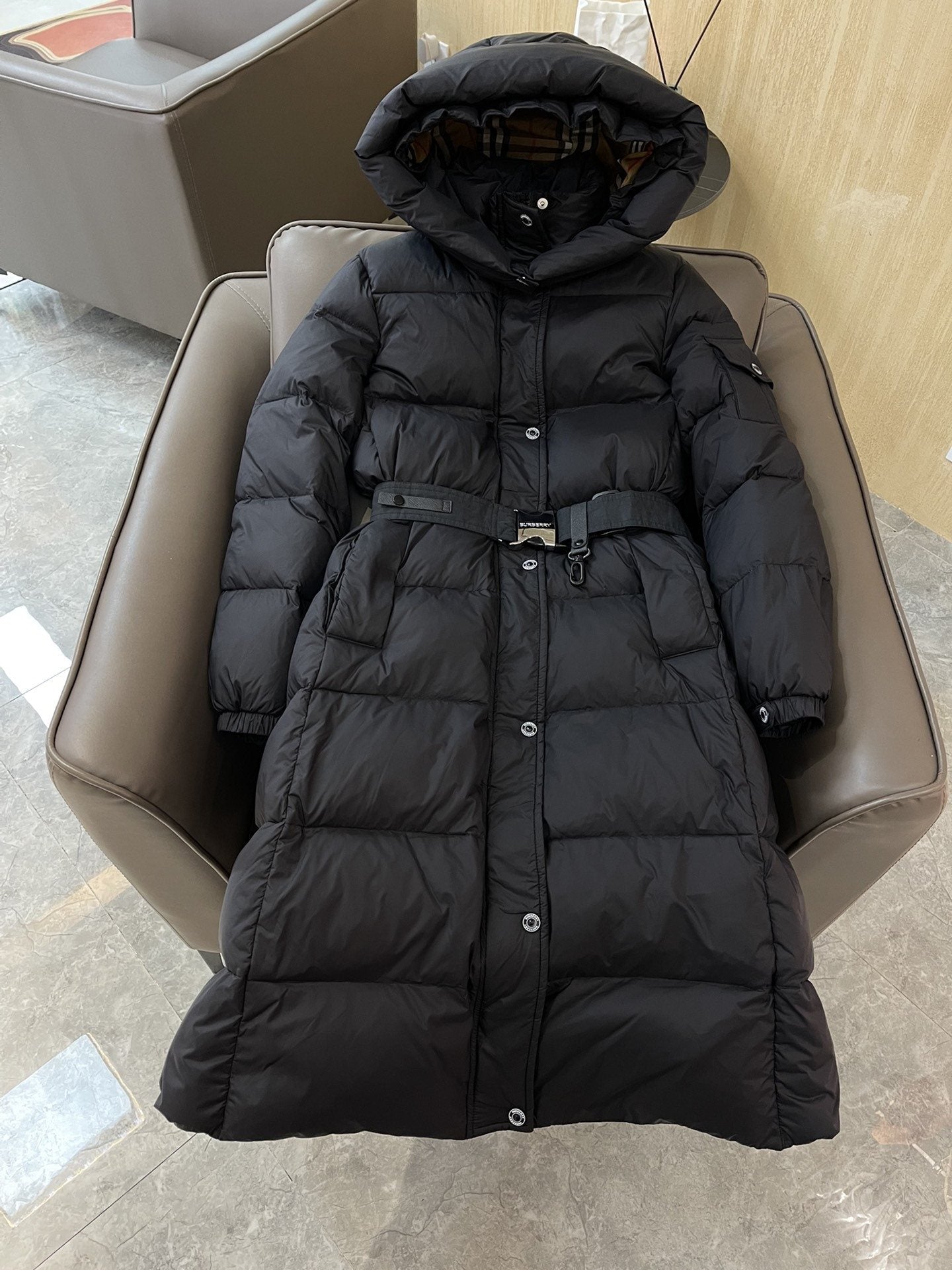 Burberry Long Belted Down Jacket — hero