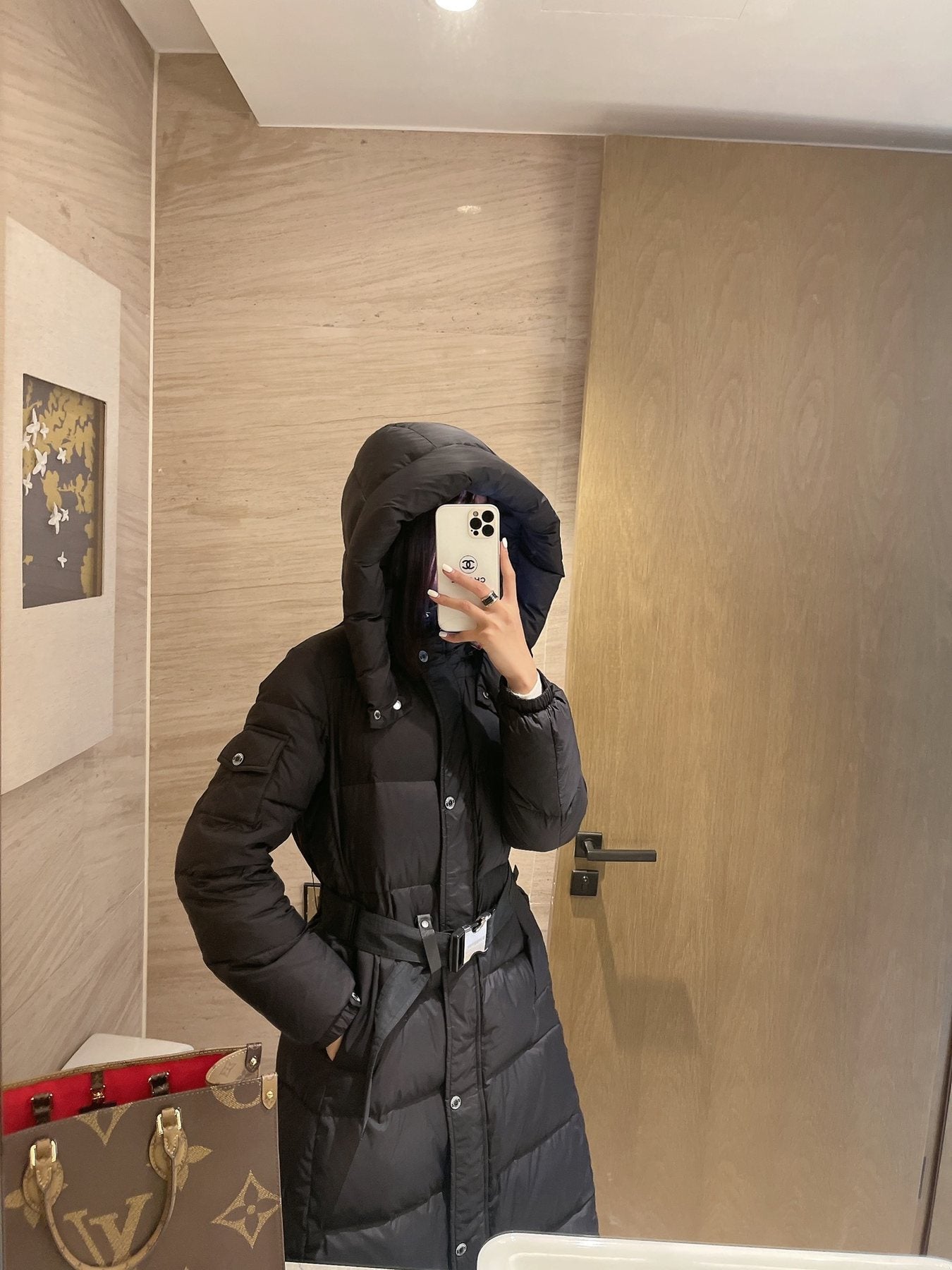 Burberry Long Belted Down Jacket — context