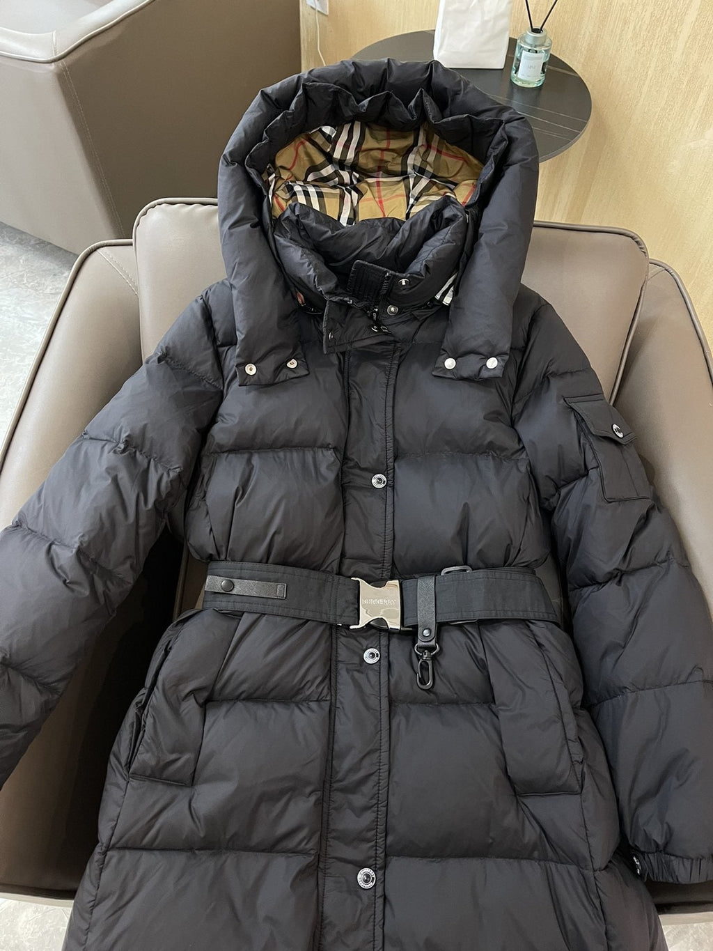 Burberry Long Belted Down Jacket — front