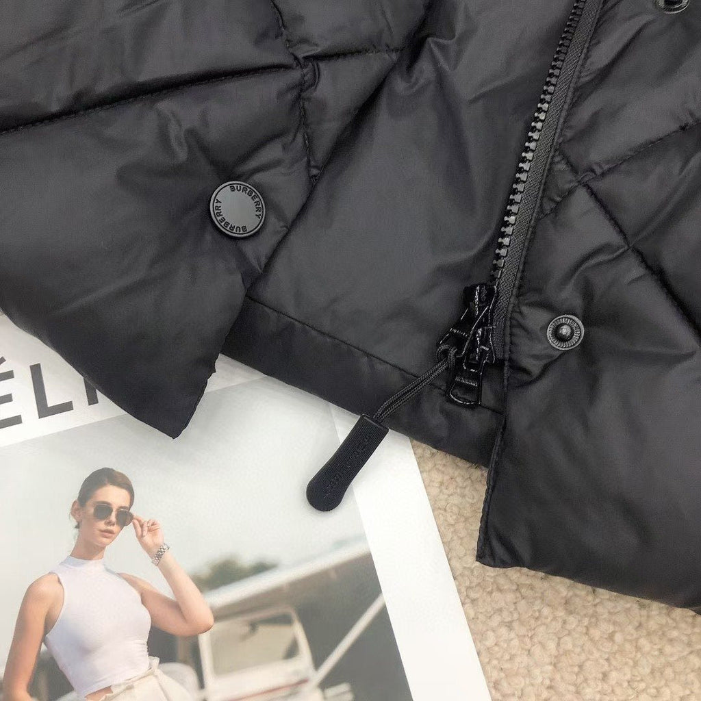 Burberry Long Diamond-Quilted Down Vest — detail