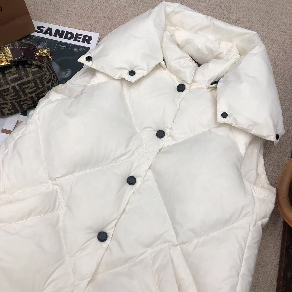 Burberry Long Diamond-Quilted Down Vest — detail