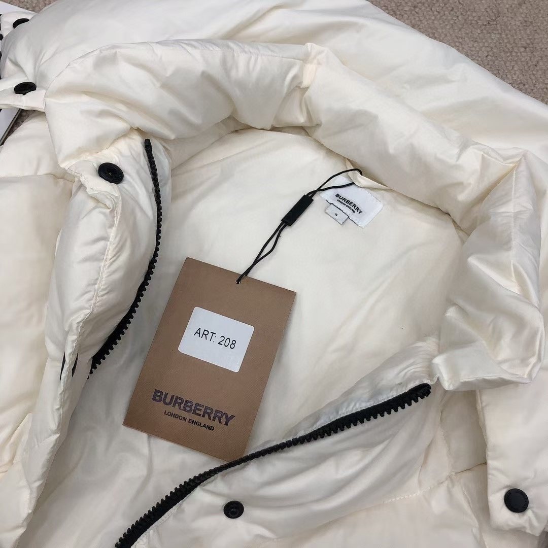 Burberry Long Diamond-Quilted Hooded Down Vest — hang_tag