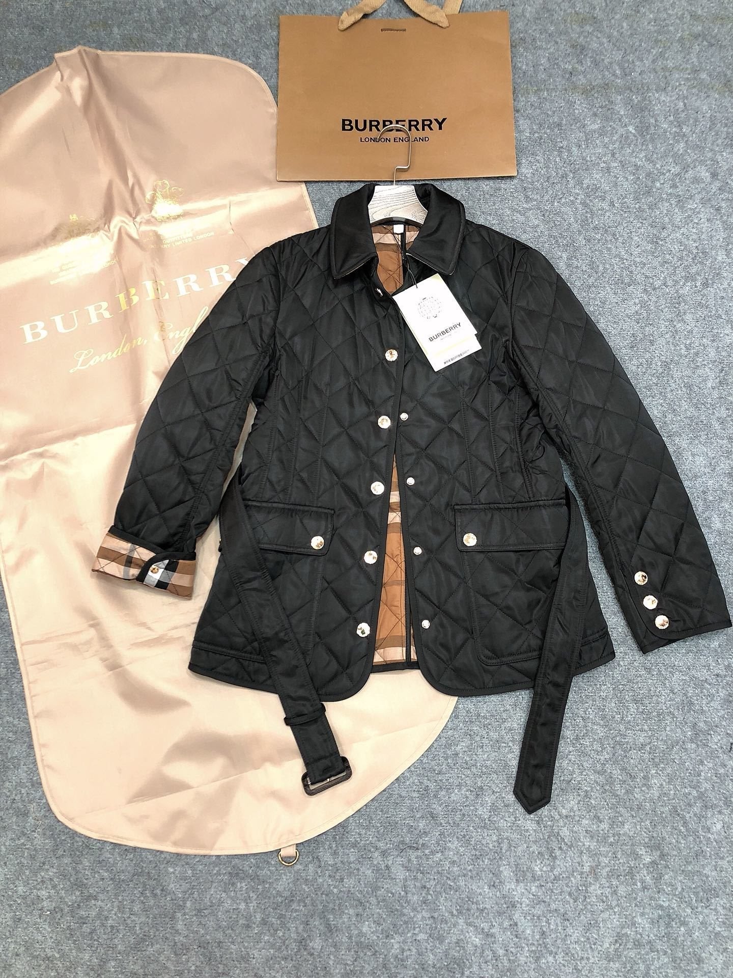 Burberry Women's Diamond-Quilted Belted Jacket — hero