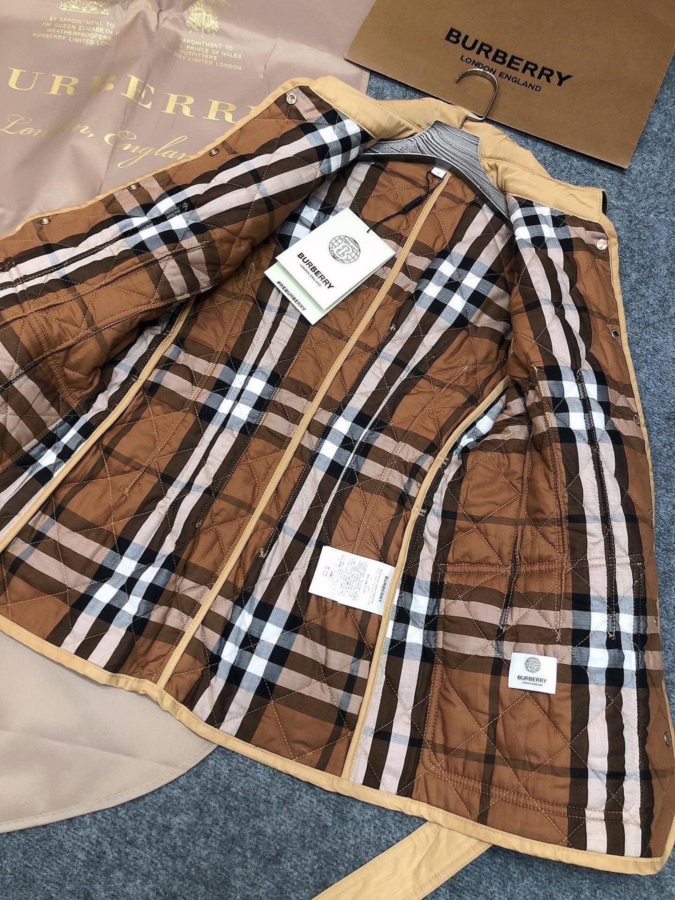 Burberry Women's Diamond-Quilted Belted Jacket — detail
