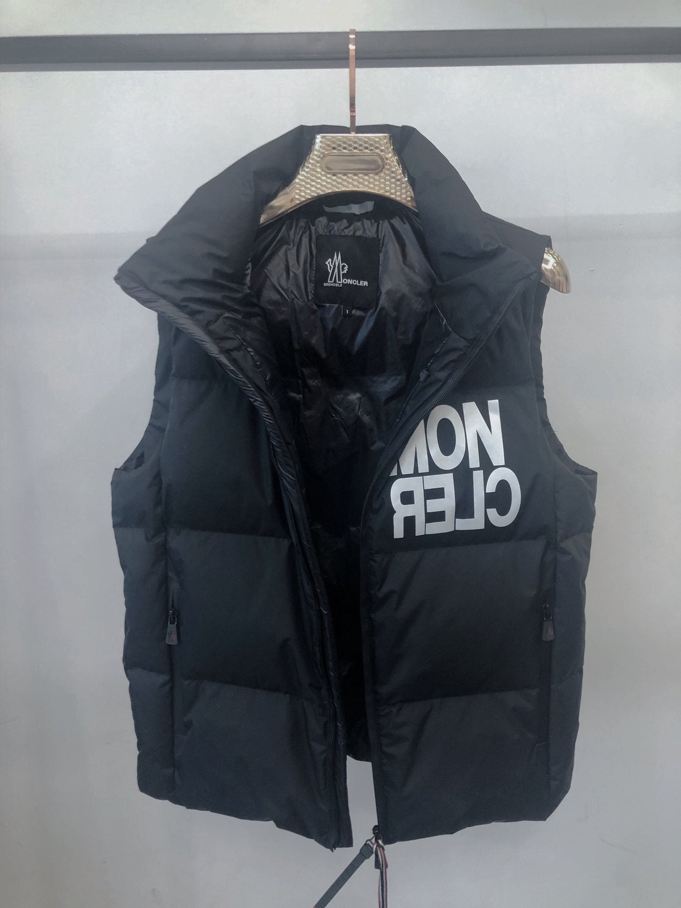 Moncler Black Quilted Down Vest — detail