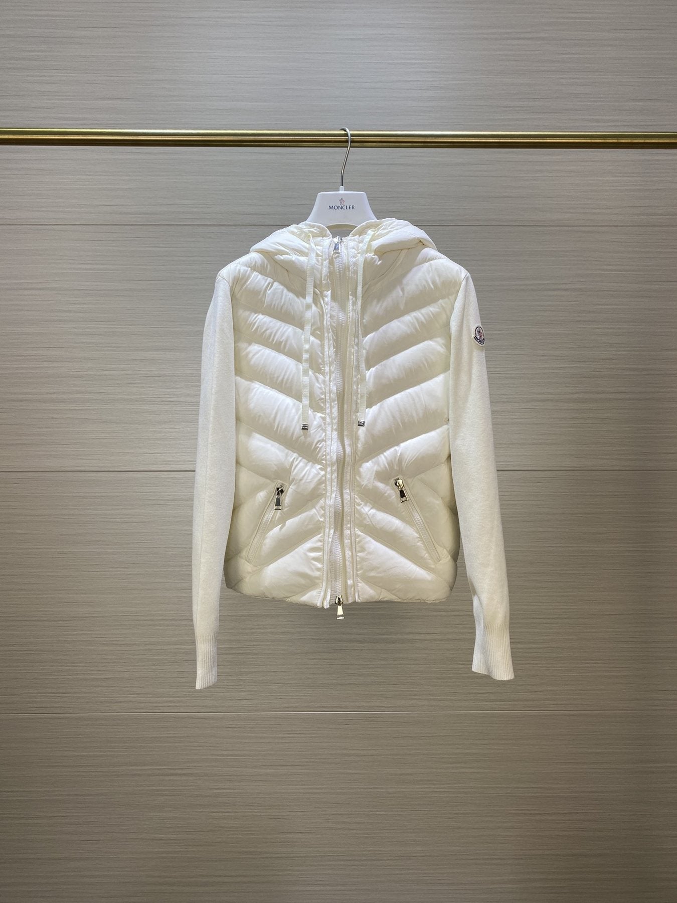 Moncler Hooded Padded Front Knit Jacket — front