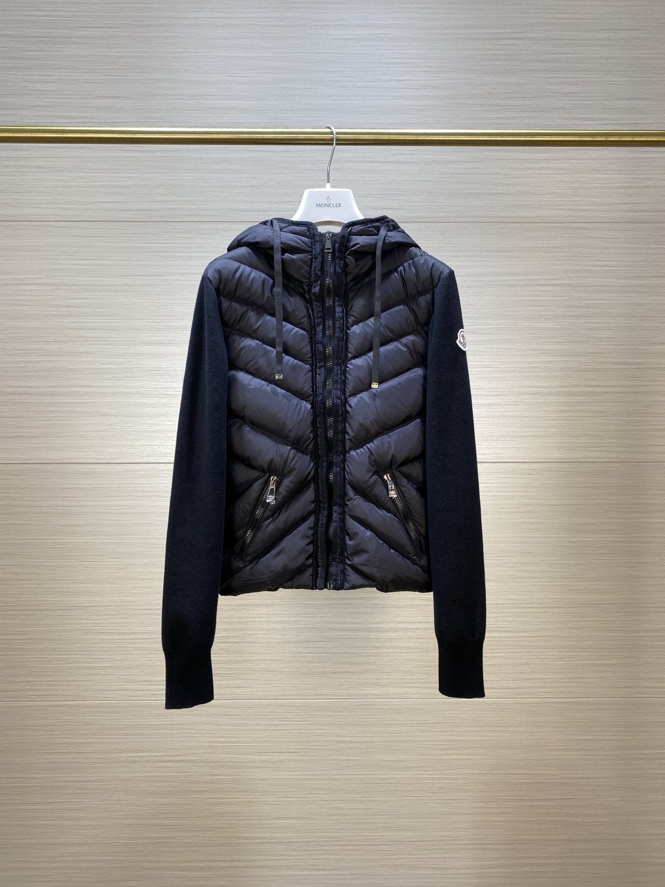 Moncler Hooded Padded Front Knit Jacket — front