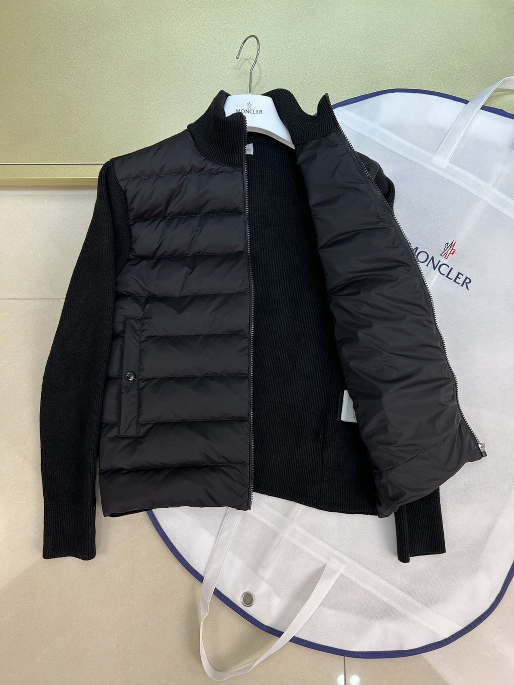 Moncler Knit Sleeve Down Jacket — detail