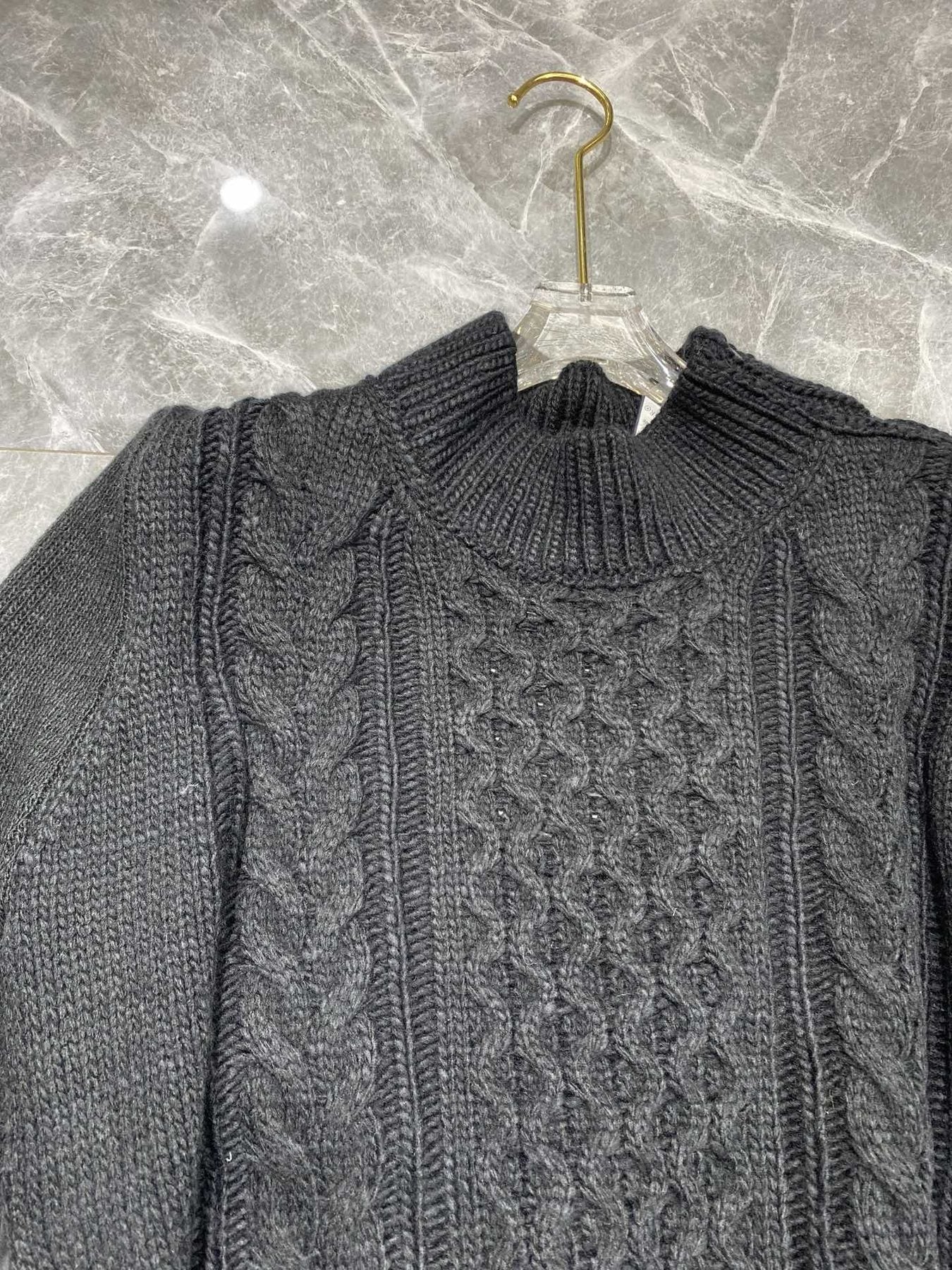 Moncler Belted Padded Panel Cable-Knit Sweater — detail