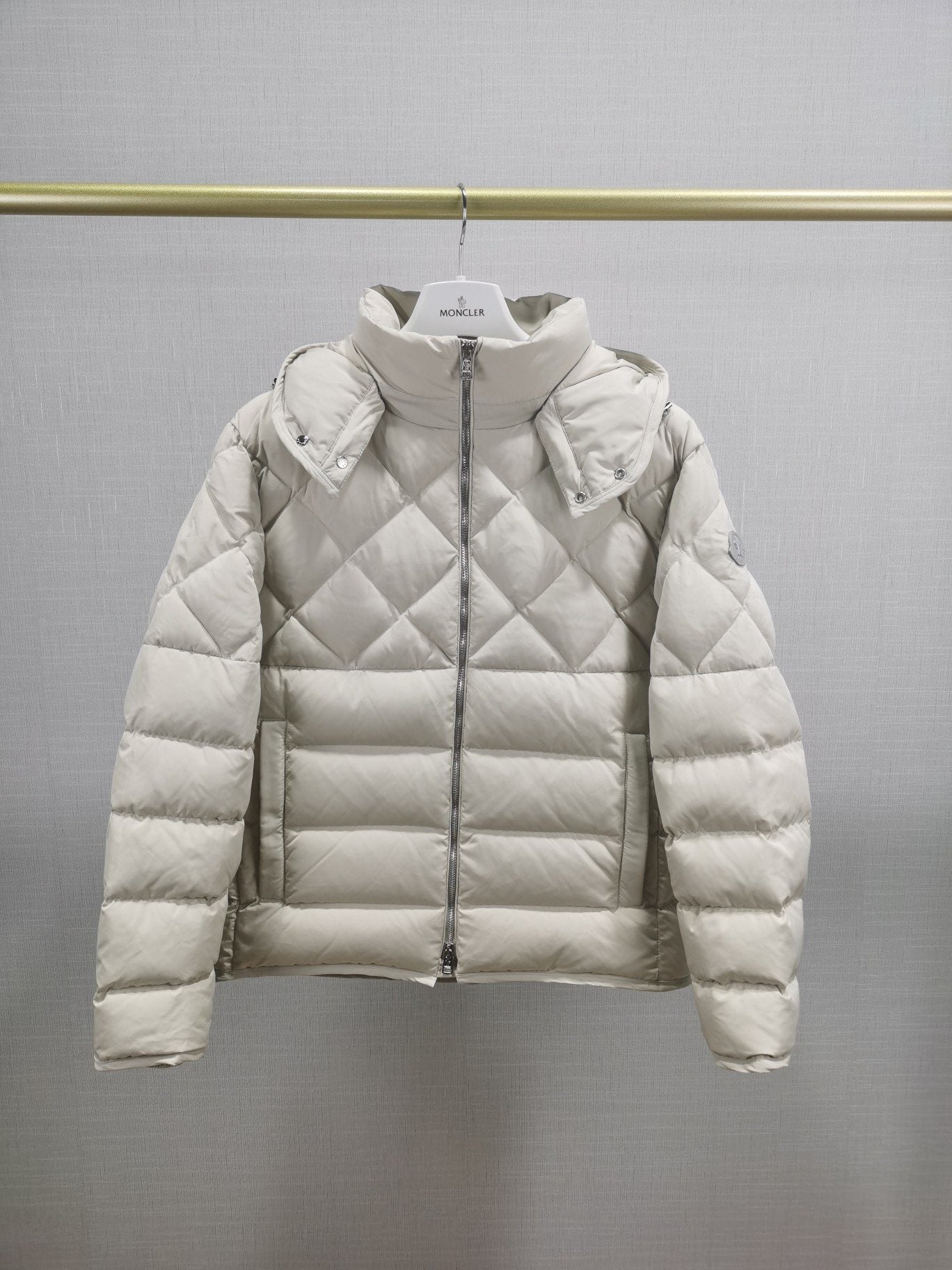 Moncler Men's Quilted Short Down Coat with Detachable Hood — hero
