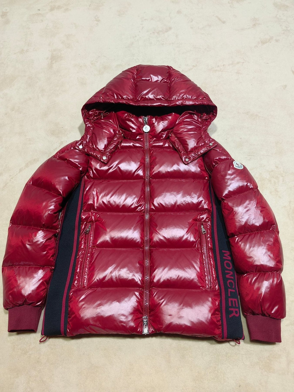 Moncler Glossy Knit-Panel Short Down Coat — front