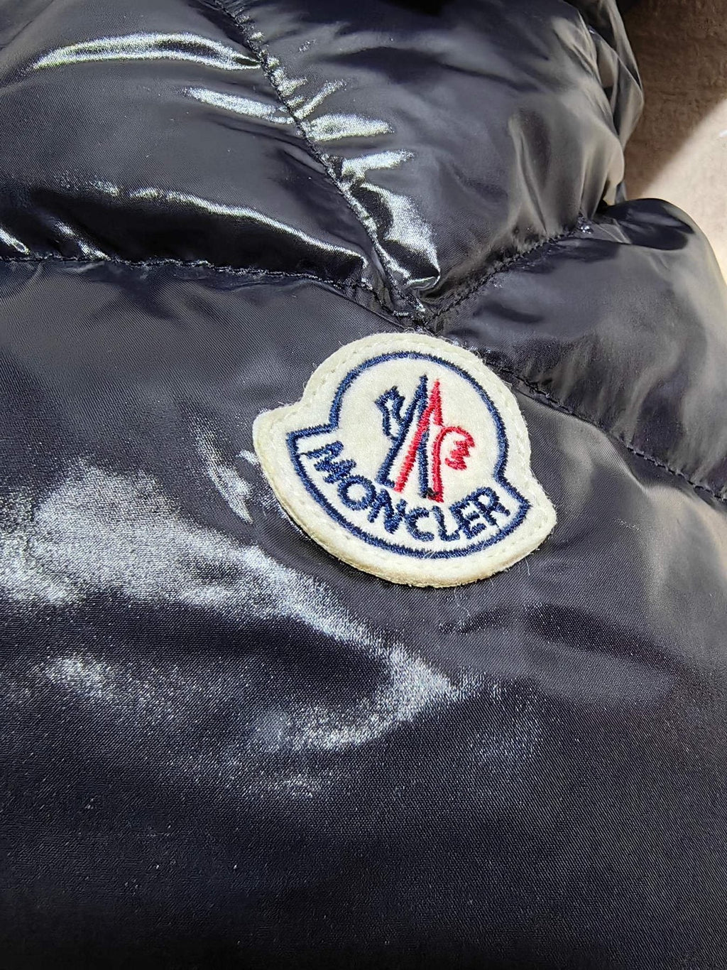 Moncler Glossy Knit-Panel Short Down Coat — detail