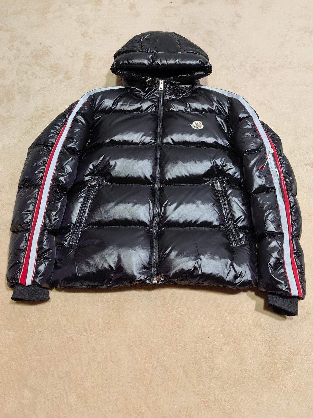 Moncler Men's Hooded Striped-Sleeve Puffer Coat — front